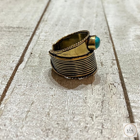 Turquoise Brass Ring - Picture 2 of 7